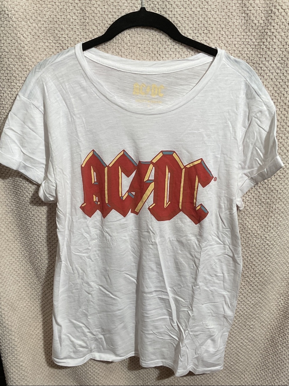 AC/DC White Short Sleeve Tee with Red Logo